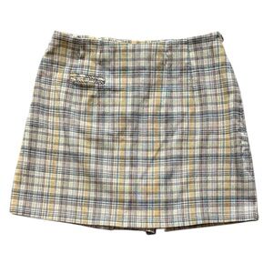 Y2K Limited America Yellow Blue Brown Plaid Light Stretch Mini Skirt Skort